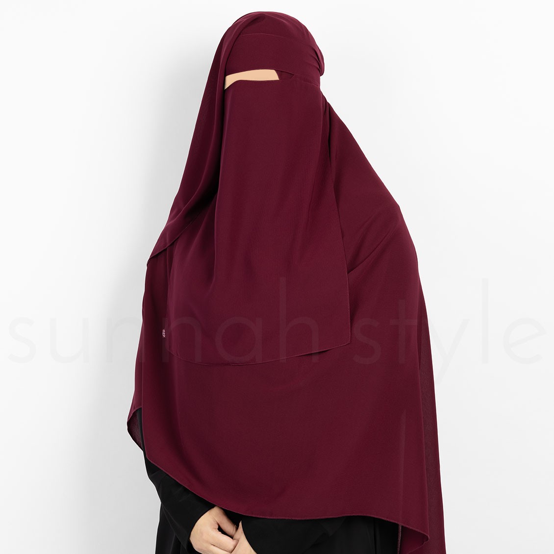Sunnah Style Narrow No-Pinch Two Layer Niqab Burgundy